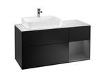 Villeroy und Boch Finion Waschtischunterschrank F401GKPD 120cm, Abdeckplatte white matt, Regal rechts Anthracite matt, Black matt lacquer