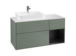 Villeroy und Boch Finion Waschtischunterschrank F401PDGM 120cm, Abdeckplatte white matt, Regal rechts Black matt lacquer, Olive Matt Lacquer