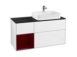 Villeroy und Boch Finion Waschtischunterschrank F392HBGF 120cm, Abdeckplatte black matt, Regal links Peony, Glossy white lacquer