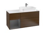 Villeroy und Boch Finion Waschtischunterschrank G391GKGN 120cm, Abdeckplatte white matt, Emotion, Regal links Anthracite matt, Walnut veneer