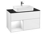 Villeroy und Boch Finion Waschtischunterschrank G362GFGF 100cm, Abdeckplatte black matt, Emotion, Regal links Glossy white lacquer, Glossy white lacquer