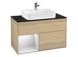 Villeroy und Boch Finion Waschtischunterschrank G362MTPC 100cm, Abdeckplatte black matt, Emotion, Regal links White matt lacquer, Oak Veneer