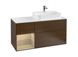 Villeroy und Boch Finion Waschtischunterschrank F391PCGN 120cm, Abdeckplatte white matt, Regal links Oak Veneer, Walnut veneer