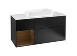 Villeroy und Boch Finion Waschtischunterschrank G291GNPD 120cm, Abdeckplatte white matt, Emotion, Regal links Walnut veneer, Black matt lacquer