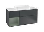 Villeroy und Boch Finion Waschtischunterschrank G291GMHG 120cm, Abdeckplatte white matt, Emotion, Regal links Olive Matt Lacquer, Midnight Blue Matt Lacquer