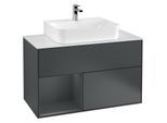 Villeroy und Boch Finion Waschtischunterschrank F111HGHG 100cm, Abdeckplatte black matt, Regal links Midnight Blue Matt Lacquer, Midnight Blue Matt Lacquer
