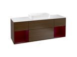Villeroy und Boch Finion Waschtischunterschrank F331HBGN 160x60,3cm, Abdeckplatte white matt, Regale Peony matt lacquer, Walnut veneer