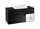 Villeroy und Boch Finion Waschtischunterschrank G302GFPD 120cm, Abdeckplatte black matt, Emotion, Regal rechts Glossy white lacquer, Black matt lacquer