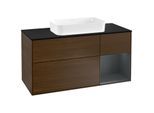 Villeroy und Boch Finion Waschtischunterschrank G302HGGN 120cm, Abdeckplatte black matt, Emotion, Regal rechts Midnight Blue Matt Lacquer, Walnut veneer