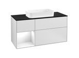 Villeroy und Boch Finion Waschtischunterschrank G292GFMT 120cm, Abdeckplatte black matt, Emotion, Regal links Glossy white lacquer, White matt lacquer