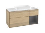 Villeroy und Boch Finion Waschtischunterschrank F301GKPC 120cm, Abdeckplatte white matt, Regal rechts Anthracite matt, Oak Veneer