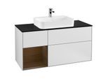 Villeroy und Boch Finion Waschtischunterschrank G412GNMT 120cm, Abdeckplatte black matt, Emotion, Regal links Walnut veneer, White matt lacquer