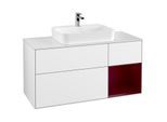 Villeroy und Boch Finion Waschtischunterschrank F421HBGF 120cm, Abdeckplatte white matt, Regal rechts Peony, Glossy white lacquer