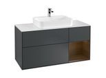 Villeroy und Boch Finion Waschtischunterschrank F421GNHG 120cm, Abdeckplatte white matt, Regal rechts Walnut veneer, Midnight Blue Matt Lacquer