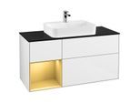 Villeroy und Boch Finion Waschtischunterschrank F412HFGF 120cm, Abdeckplatte black matt, Regal links Gold matt, Glossy white lacquer