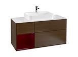 Villeroy und Boch Finion Waschtischunterschrank G411HBGN 120cm, Abdeckplatte white matt, Emotion, Regal links Peony, Walnut veneer