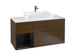 Villeroy und Boch Finion Waschtischunterschrank G411PDGN 120cm, Abdeckplatte white matt, Emotion, Regal links Black matt lacquer, Walnut veneer