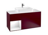 Villeroy und Boch Finion Waschtischunterschrank F411GFHB 120cm, Abdeckplatte white matt, Regal links Glossy white lacquer, Peony Matt