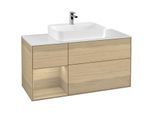 Villeroy und Boch Finion Waschtischunterschrank F411PCPC 120cm, Abdeckplatte white matt, Regal links Oak Veneer, Oak Veneer