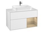 Villeroy und Boch Finion Waschtischunterschrank G371PCGF 100cm, Abdeckplatte white matt, Emotion, Regal rechts Oak Veneer, Glossy white lacquer
