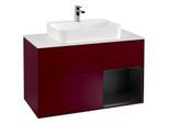 Villeroy und Boch Finion Waschtischunterschrank F371PDHB 100cm, Abdeckplatte white matt, Regal rechts Black matt lacquer, Peony Matt
