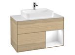 Villeroy und Boch Finion Waschtischunterschrank F371GFPC 100cm, Abdeckplatte white matt, Regal rechts Glossy white lacquer, Oak Veneer