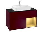 Villeroy und Boch Finion Waschtischunterschrank F372HFHB 100cm, Abdeckplatte black matt, Regal rechts Gold matt, Peony Matt