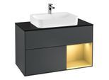Villeroy und Boch Finion Waschtischunterschrank F372HFHG 100cm, Abdeckplatte black matt, Regal rechts Gold matt, Midnight Blue Matt Lacquer