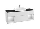 Villeroy und Boch Finion Waschtischunterschrank G452MTMT 160cm, Abdeckplatte black matt, Emotion, Regale White matt lacquer, White matt lacquer