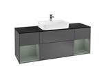 Villeroy und Boch Finion Waschtischunterschrank G452GMGK 160cm, Abdeckplatte black matt, Emotion, Regale Olive matt lacquer, Anthracite matt