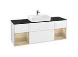 Villeroy und Boch Finion Waschtischunterschrank G452PCGF 160cm, Abdeckplatte black matt, Emotion, Regale Oak Veneer, Glossy white lacquer