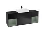 Villeroy und Boch Finion Waschtischunterschrank G452GMPD 160cm, Abdeckplatte black matt, Emotion, Regale Olive matt lacquer, Black matt lacquer