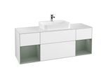Villeroy und Boch Finion Waschtischunterschrank F451GMGF 160x60,3cm, Abdeckplatte white matt, Regale Olive matt lacquer, Glossy white lacquer