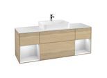 Villeroy und Boch Finion Waschtischunterschrank F451MTPC 160x60,3cm, Abdeckplatte white matt, Regale White matt lacquer, Oak Veneer