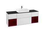 Villeroy und Boch Finion Waschtischunterschrank F452HBMT 160x60,3cm, Abdeckplatte black matt, Regale Peony matt lacquer, White matt lacquer