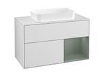 Villeroy und Boch Finion Waschtischunterschrank F251GMMT 100x60,3cm, Abdeckplatte white matt, Regal rechts Olive Matt Lacquer, White matt lacquer