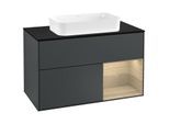 Villeroy und Boch Finion Waschtischunterschrank F252PCHG 100x60,3cm, Abdeckplatte black matt, Regal rechts Oak Veneer, Midnight Blue Matt Lacquer