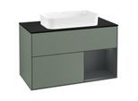 Villeroy und Boch Finion Waschtischunterschrank F252HGGM 100x60,3cm, Abdeckplatte black matt, Regal rechts Midnight Blue Matt Lacquer, Olive Matt Lacquer