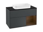 Villeroy und Boch Finion Waschtischunterschrank F252GNHG 100x60,3cm, Abdeckplatte black matt, Regal rechts Walnut veneer, Midnight Blue Matt Lacquer