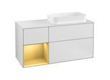 Villeroy und Boch Finion Waschtischunterschrank F271HFMT 120cm, Abdeckplatte white matt, Regal links Gold matt, White matt lacquer