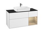 Villeroy und Boch Finion Waschtischunterschrank G422PCGF 120cm, Abdeckplatte black matt, Emotion, Regal rechts Oak veneer, Glossy white lacquer