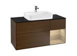 Villeroy und Boch Finion Waschtischunterschrank G422PCGN 120cm, Abdeckplatte black matt, Emotion, Regal rechts Oak veneer, Walnut veneer