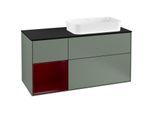 Villeroy und Boch Finion Waschtischunterschrank F272HBGM 120cm, Abdeckplatte black matt, Regal links Peony, Olive Matt Lacquer