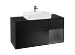 Villeroy und Boch Finion Waschtischunterschrank F422GKPD 120cm, Abdeckplatte black matt, Regal rechts Anthracite matt, Black matt lacquer