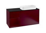 Villeroy und Boch Finion Waschtischunterschrank F272HBHB 120cm, Abdeckplatte black matt, Regal links Peony, Peony Matt