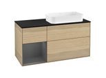 Villeroy und Boch Finion Waschtischunterschrank F272GKPC 120cm, Abdeckplatte black matt, Regal links Anthracite matt, Oak Veneer