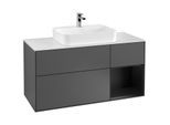 Villeroy und Boch Finion Waschtischunterschrank G421PDGK 120cm, Abdeckplatte white matt, Emotion, Regal rechts Black matt, Anthracite matt