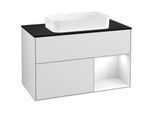 Villeroy und Boch Finion Waschtischunterschrank G252GFMT 100cm, Abdeckplatte black matt, Emotion, Regal rechts Glossy white lacquer, White matt lacquer