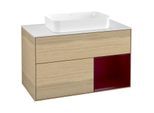 Villeroy und Boch Finion Waschtischunterschrank G251HBPC 100cm, Abdeckplatte white matt, Emotion, Regal rechts Peony, Oak Veneer