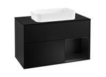 Villeroy und Boch Finion Waschtischunterschrank G252PDPD 100cm, Abdeckplatte black matt, Emotion, Regal rechts Black matt lacquer, Black matt lacquer